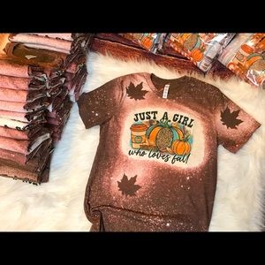 Girl who loves FALL brown bleached T Shirt NEW